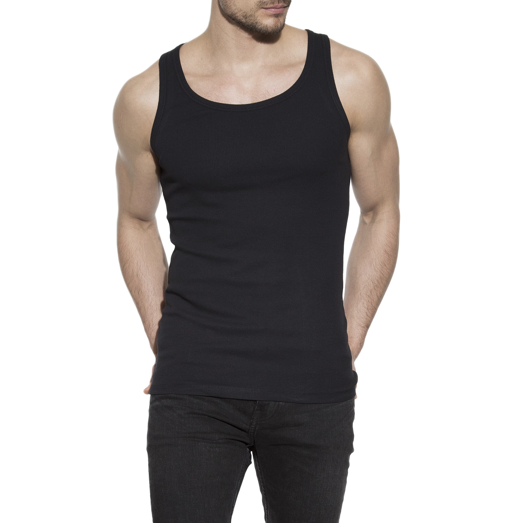 Men's black ribbed tank top made of organic cotton - Bread & Boxers