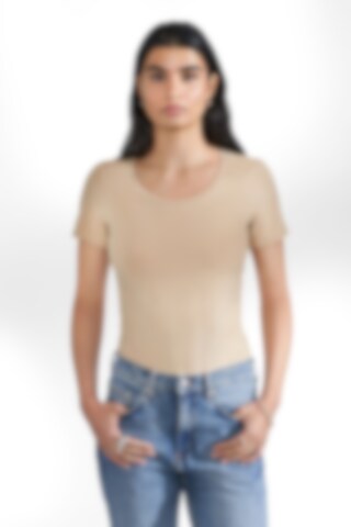 Beige T-shirt for women with round neck made of organic cotton and elastane  - Bread & Boxers