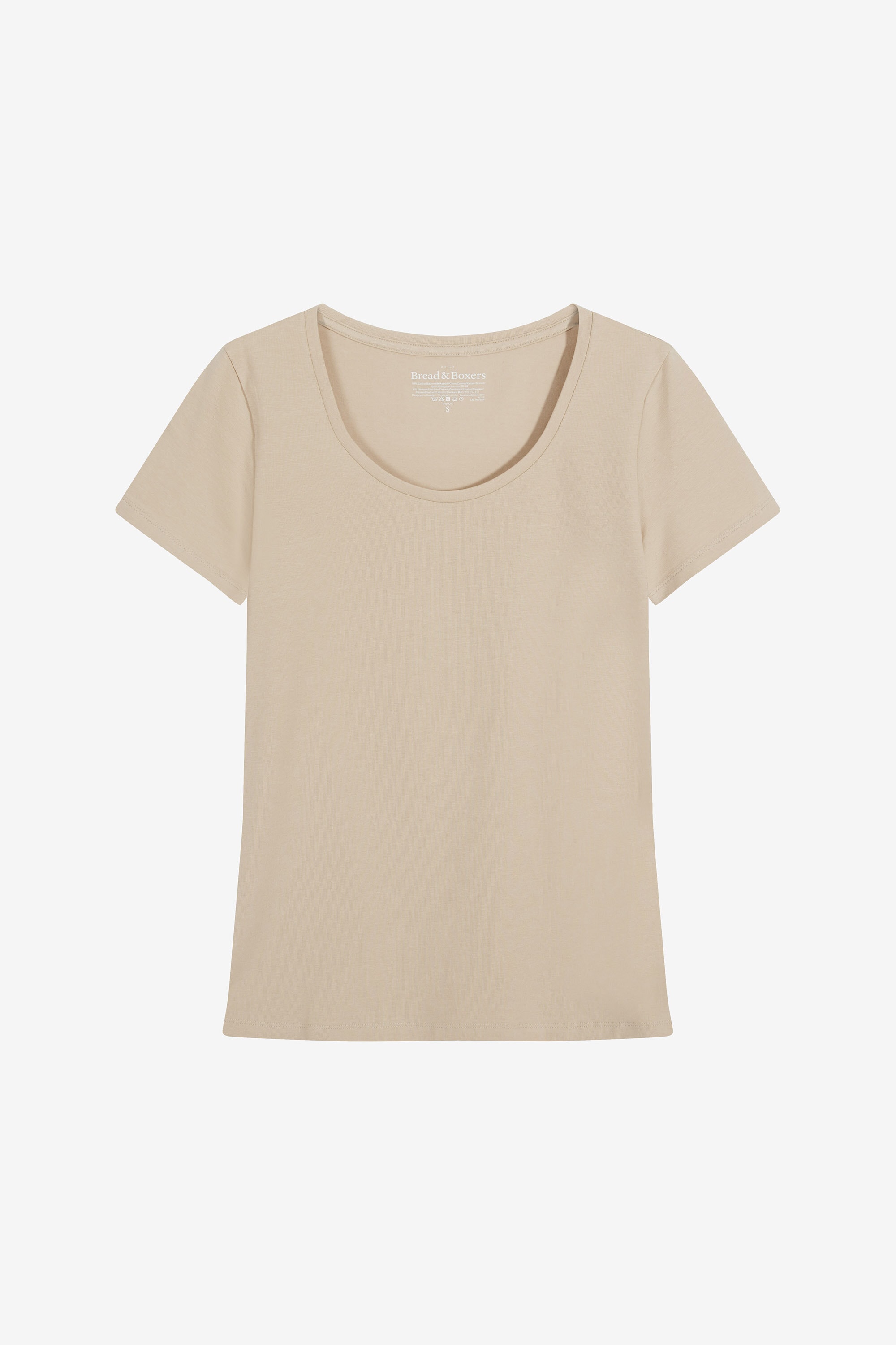 Beige T-shirt for women with round neck made of organic cotton and
