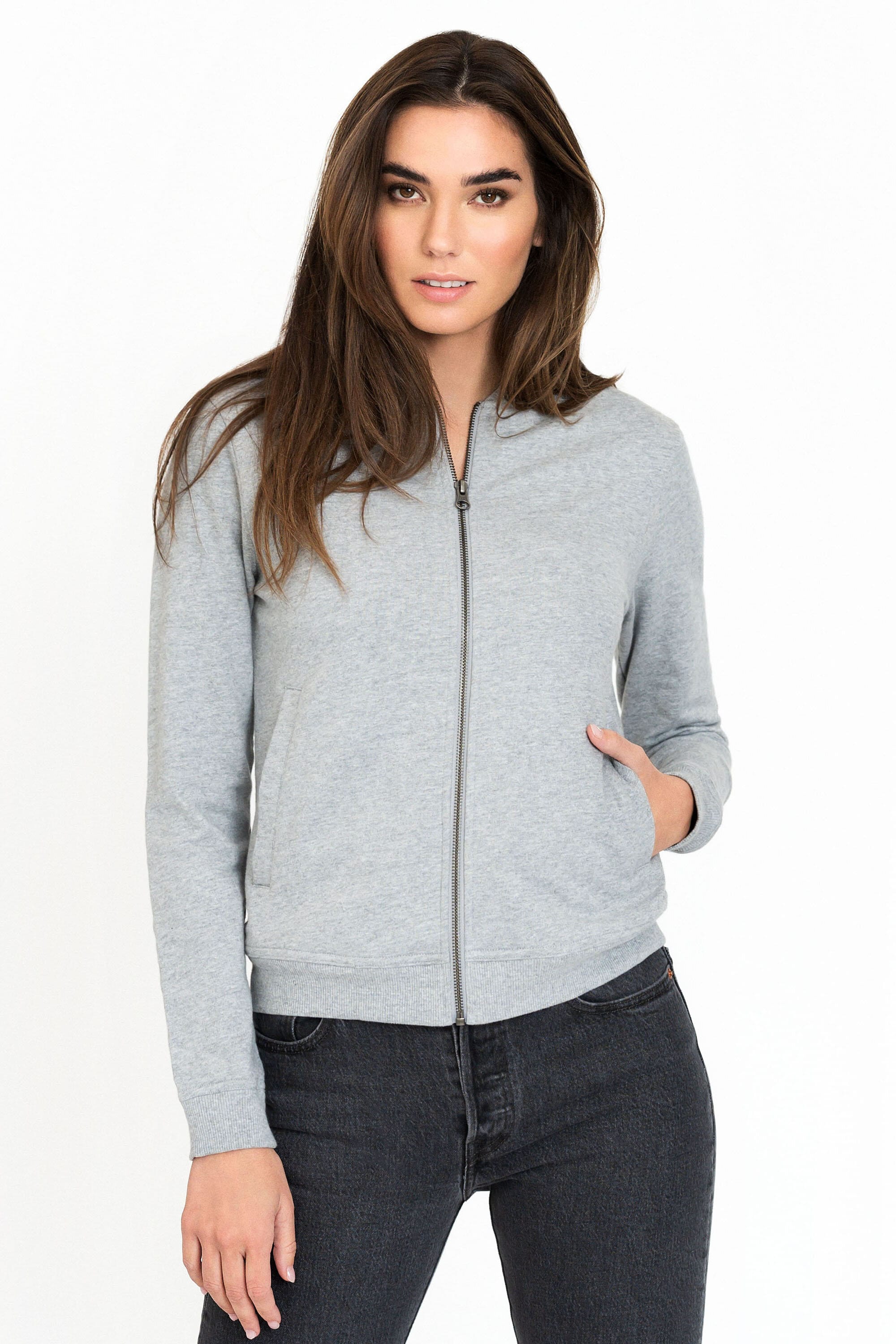 WHITE LEATHER SLEEVES & GREY WOOL BODY HOOD VARSITY JACKET-WOMEN – Caliber  Apparels